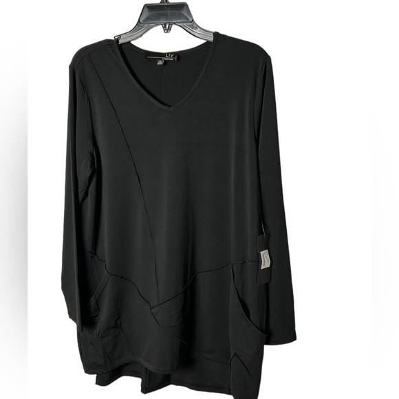Liv Habitat tunic women medium.Black ,V-neckline,long sleeves  ,curved hem .NWOT - Picture 7 of 13